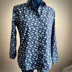 Navy Bird Print Button Down Shirt